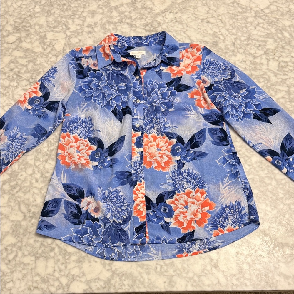 Charter Club Blue and Orange Floral Blouse